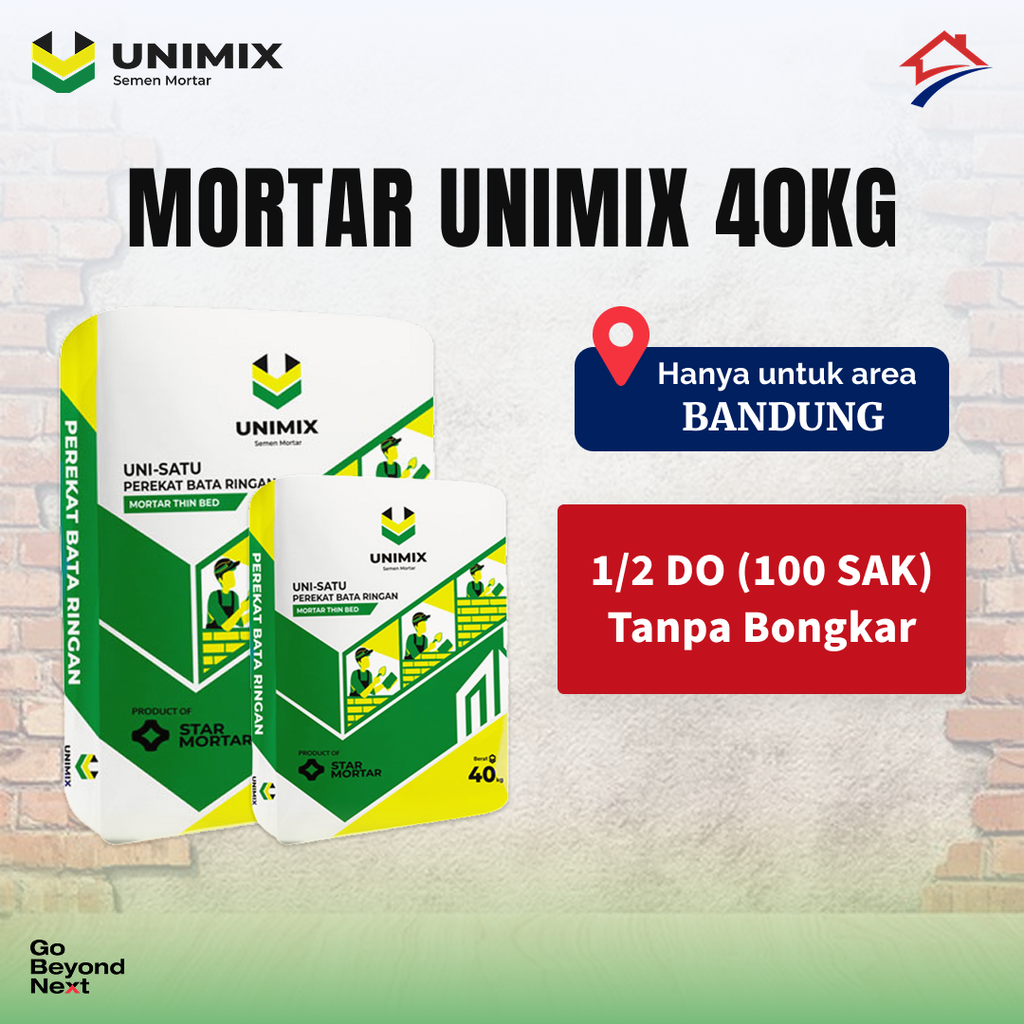 Unimix Semen Mortar Uni-Satu Perekat Bata Ringan 40kg Area Bandung