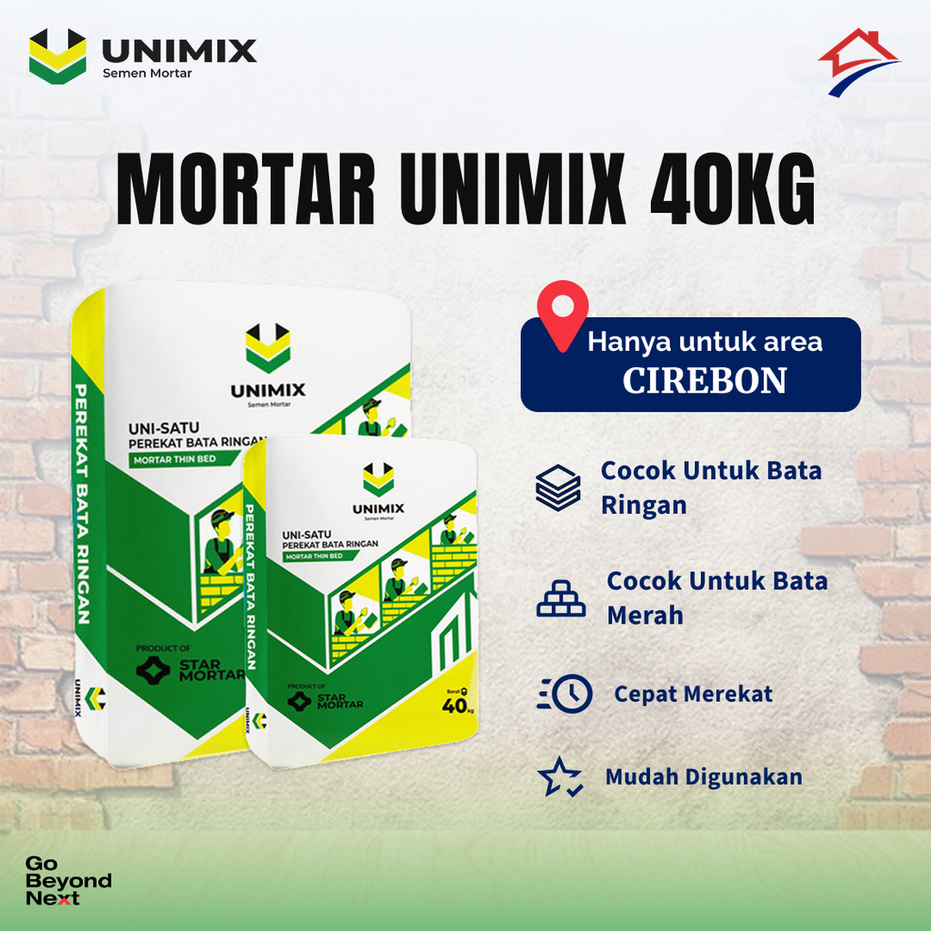 Unimix Semen Mortar Uni-Satu Perekat Bata Ringan 40kg Area Cirebon