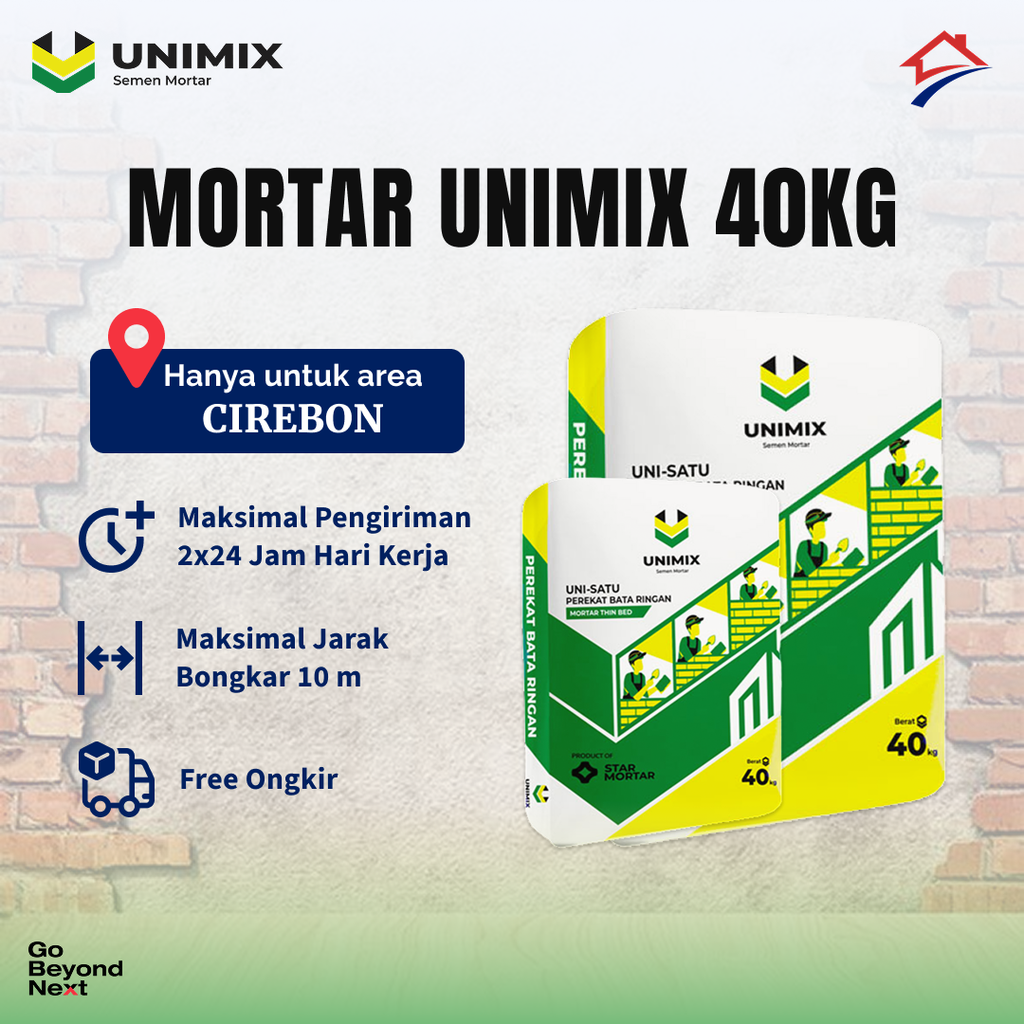 Unimix Semen Mortar Uni-Satu Perekat Bata Ringan 40kg Area Cirebon