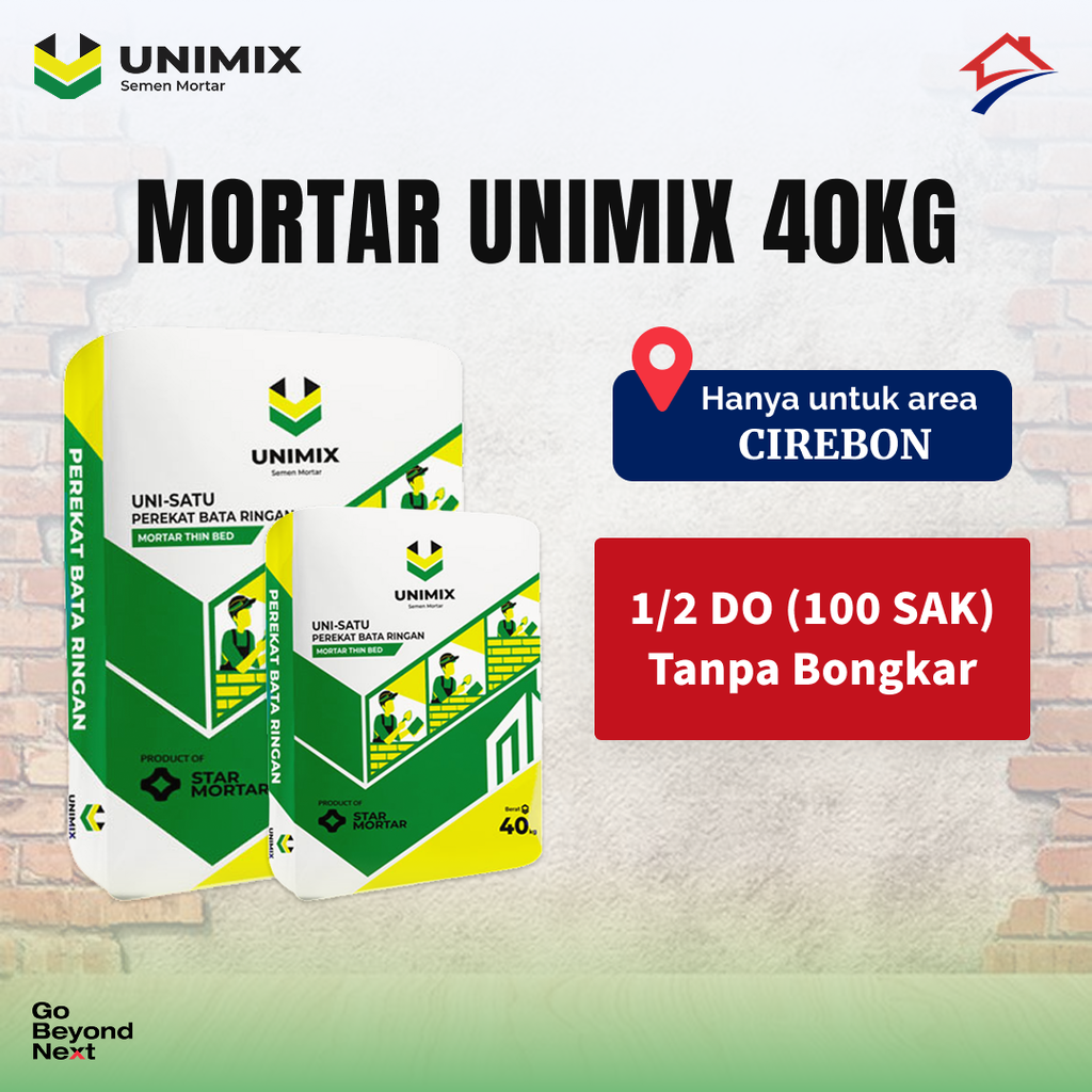 Unimix Semen Mortar Uni-Satu Perekat Bata Ringan 40kg Area Cirebon