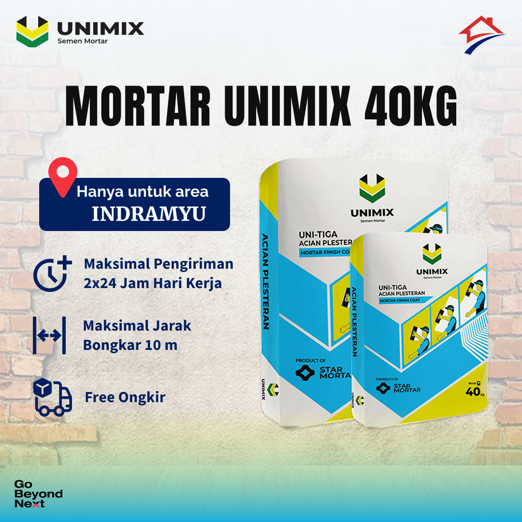 Unimix Semen Mortar Uni-Tiga Semen Mortar Acian Dinding 40kg Area Indramayu