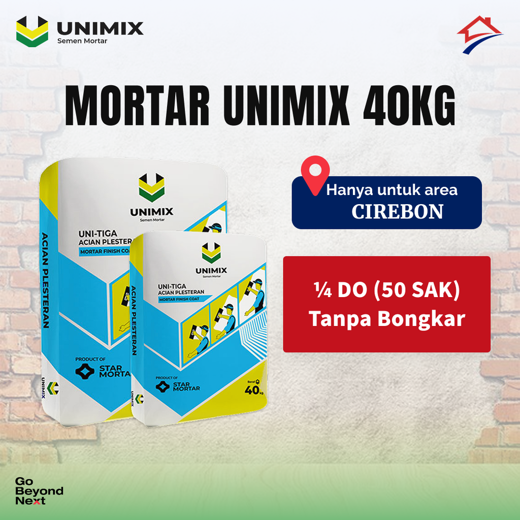 Unimix Semen Mortar Uni-Tiga Semen Mortar Acian Dinding 40kg Area Indramayu